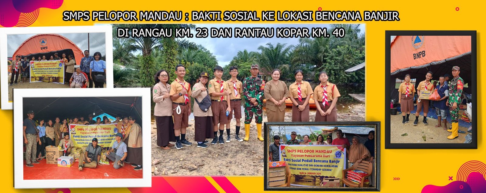 SMPS PELOPOR MANDAU  BAKTI SOSIAL KE LOKASI BENCANA BANJIR DI RANGAU KM 23 DAN RANTAU KOPAR KM 40